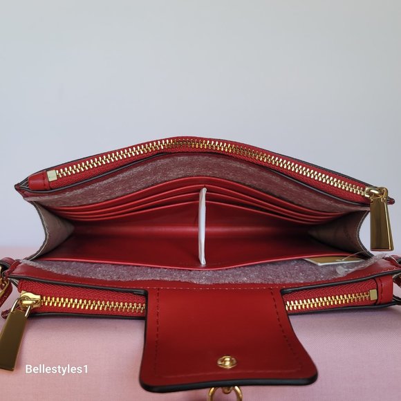 MICHAEL KORS Ruby Small Double-Zip Saffiano Leather Crossbody Bag- Crimson ⭐ - Picture 13 of 16